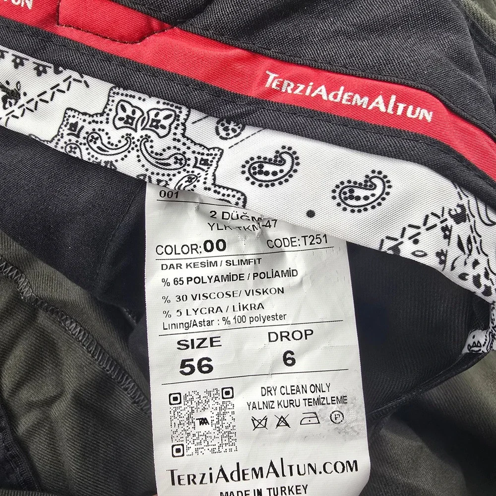 Terzi Adem Altun Dress Pants Trousers Mens 38x32 (US) Olive Green Side Adjuster